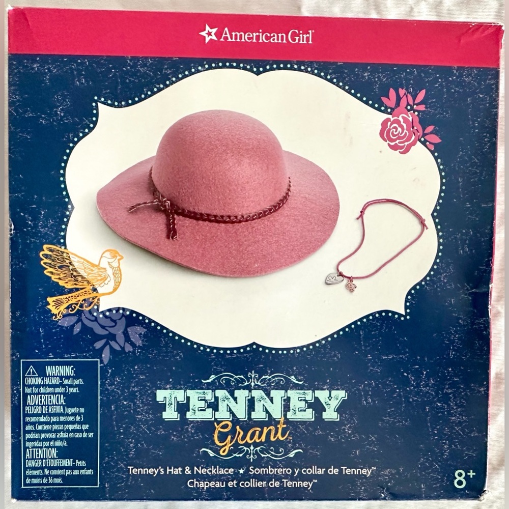 American Girl Tenney Grant Hat & Necklace Set for 18” Doll – Pink Felt Hat